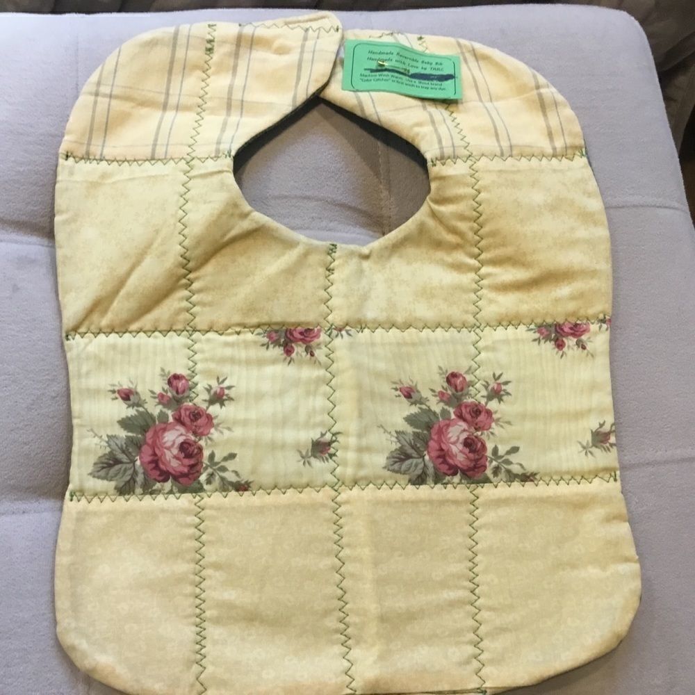 3/$25 or $12 ea.  NWT Hand Crafted Yellow Reversible Baby Bib
